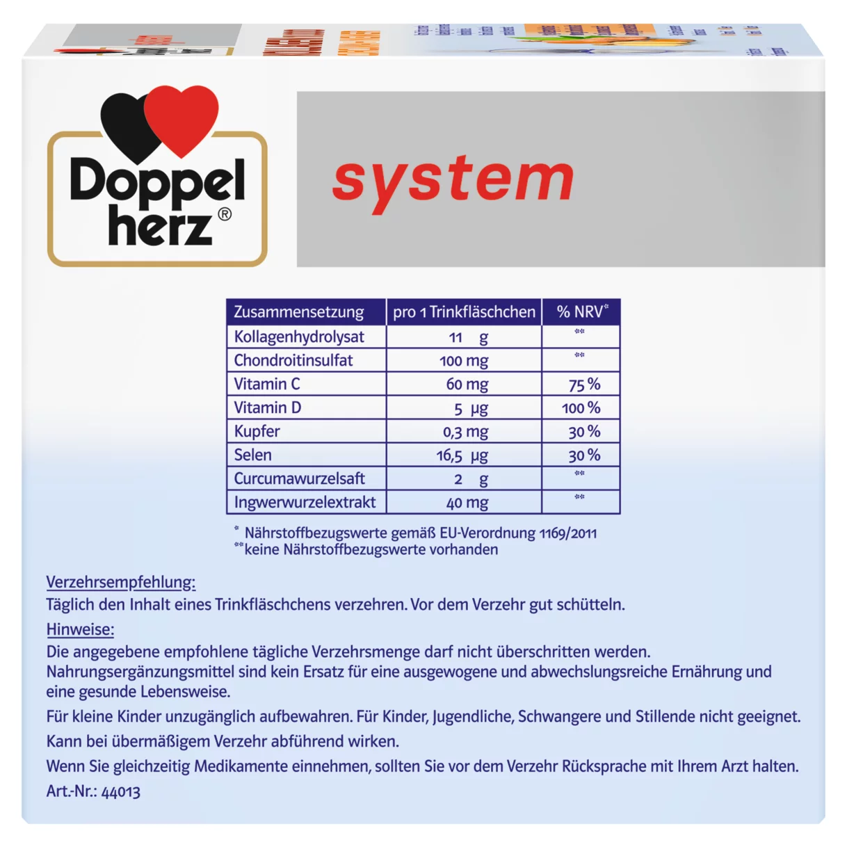 Doppelherz system KOLLAGEN 11.000 CURCUMA + INGWER Seitenansicht links