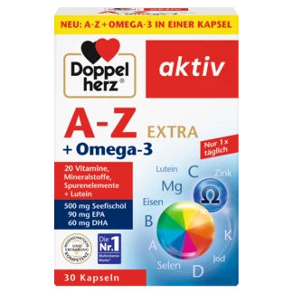 Abbildung der Produktverpackung Doppelherz aktiv A-Z + Omega-3 Frontansicht