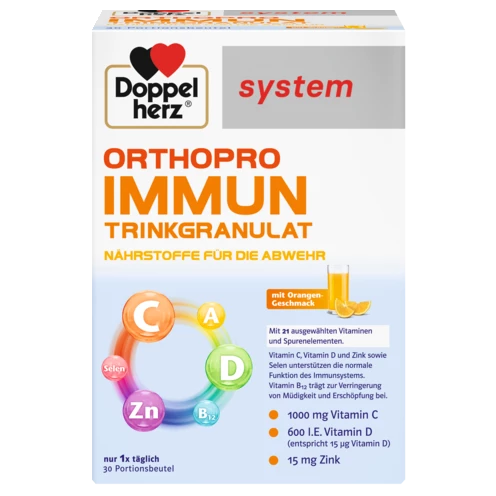 Abbildung der Produktverpackung Doppelherz system ORTHOPRO IMMUN TRINKGRANULAT Frontansicht
