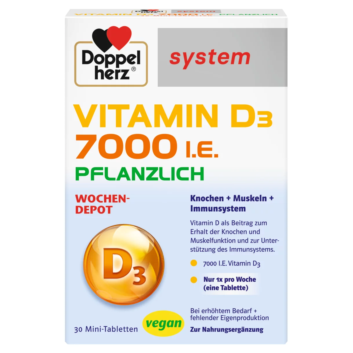 Doppelherz system VITAMIN D3 7000 I.E. PFLANZLICH Frontansicht
