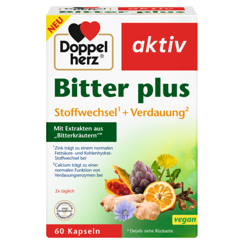 Abbildung der Produktverpackung Doppelherz aktiv Bitter plus Frontansicht