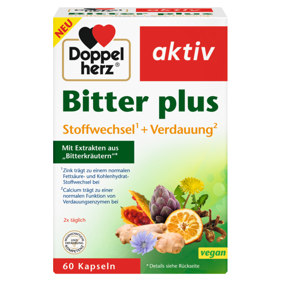Abbildung der Produktverpackung Doppelherz aktiv Bitter plus Frontansicht
