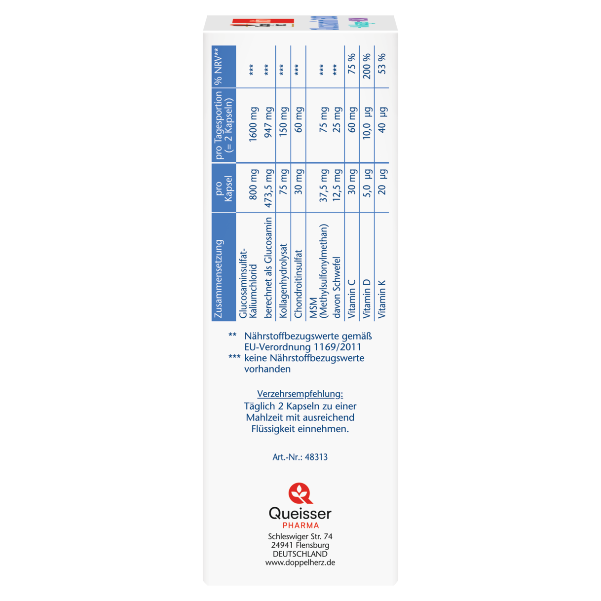 Abbildung der Produktverpackung Doppelherz aktiv Glucosamin 1600 Seitenansicht links