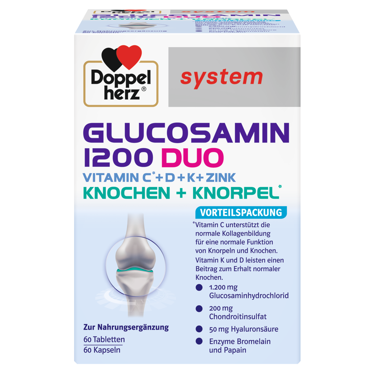 Abbildung der Produktverpackung Doppelherz system GLUCOSAMIN 1200 DUO Frontansicht