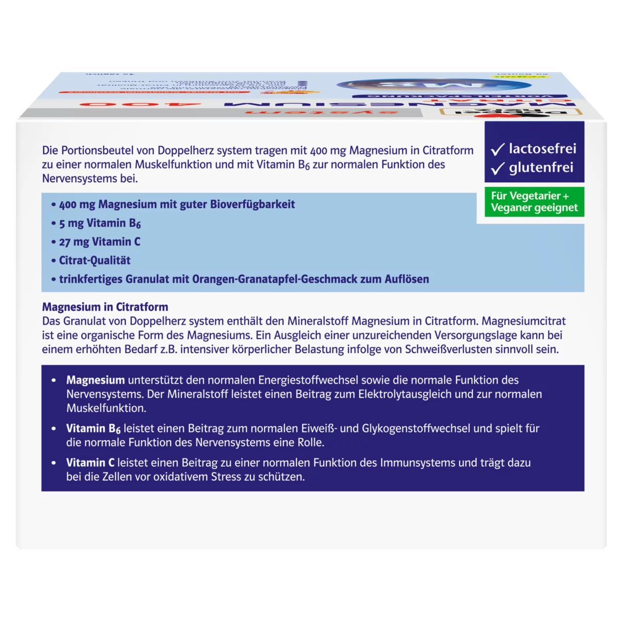 Doppelherz system MAGNESIUM 400 CITRAT Rückansicht