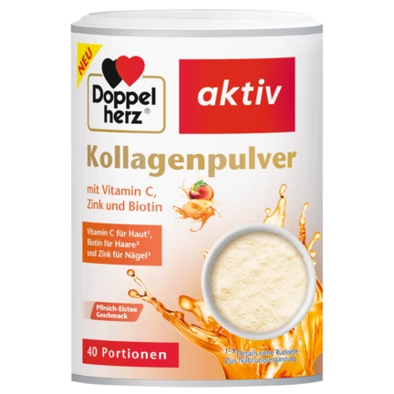 Doppelherz aktiv Kollagenpulver Pfirsich-Eistee Frontansicht