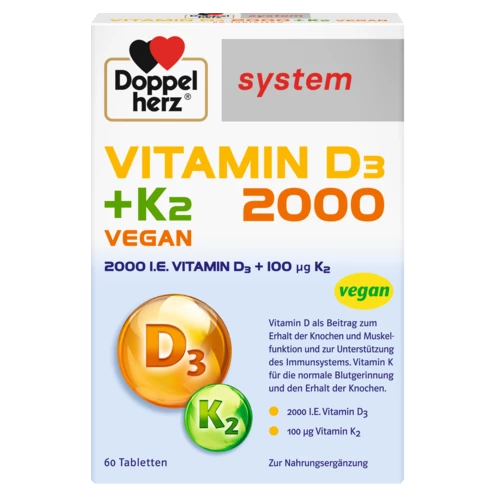 Doppelherz system VITAMIN D3 2000 + K2 VEGAN Frontansicht