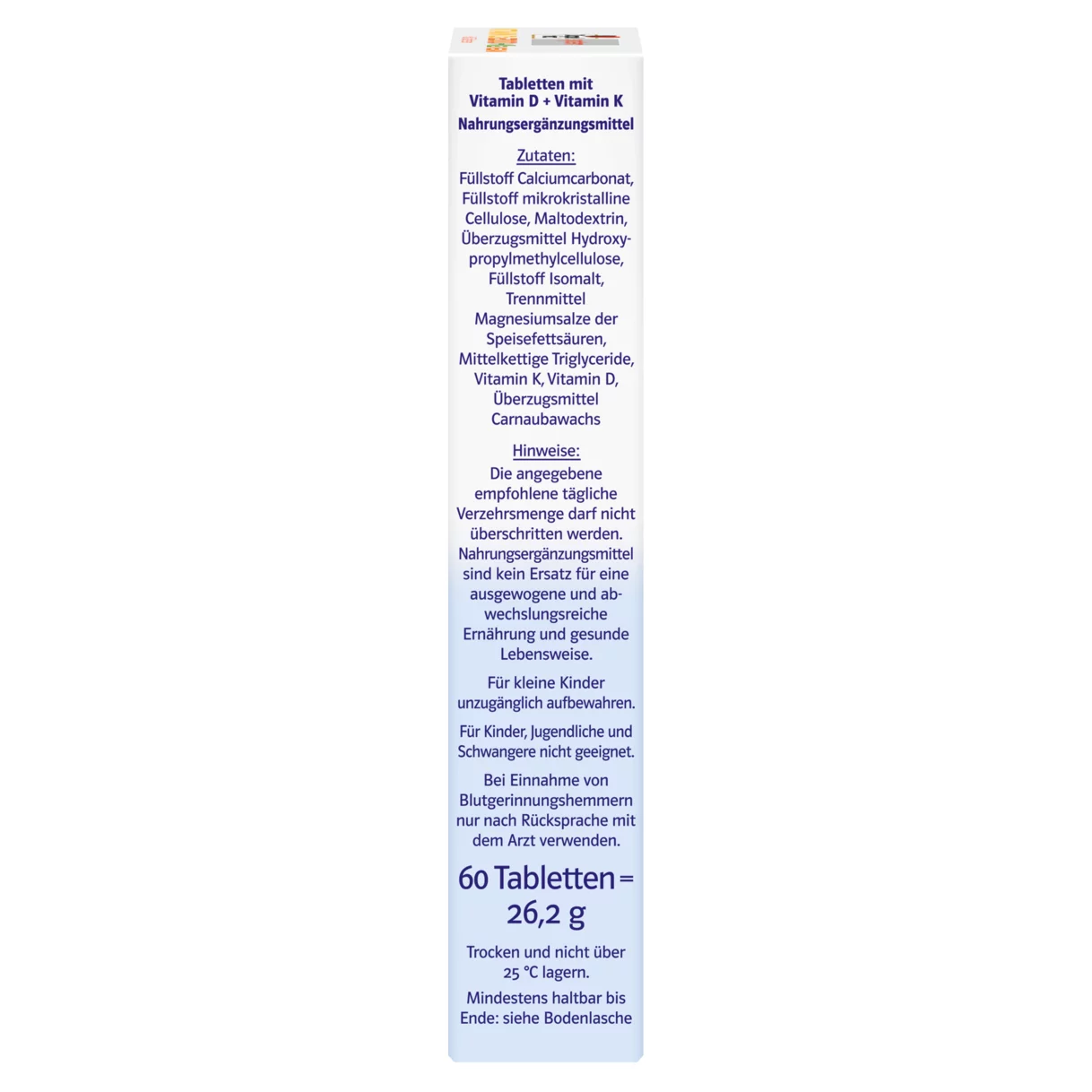 Abbildung der Produktverpackung Doppelherz system VITAMIN D3 2000 + K2 VEGAN Seitenansicht rechts