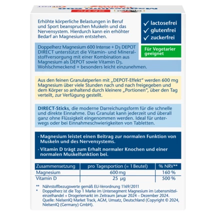 Doppelherz aktiv Magnesium 600 Intense + D3 Depot DIRECT Rückansicht