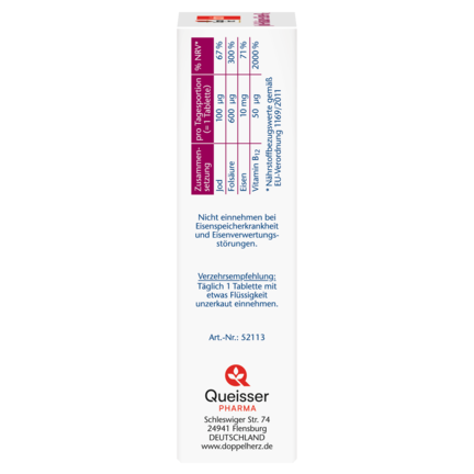 Abbildung der Produktverpackung Doppelherz aktiv Jod + Folsäure + Eisen + B12 Seitenansicht links