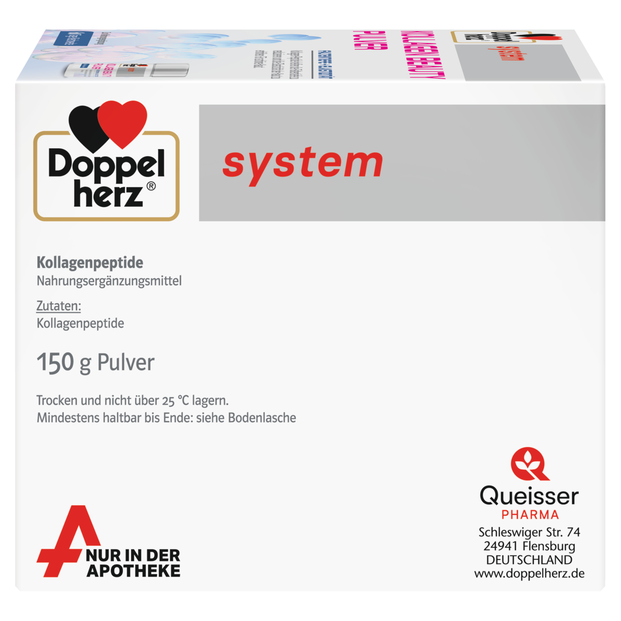 Abbildung der Produktverpackung Doppelherz system KOLLAGEN BEAUTY PULVER Seitenansicht rechts
