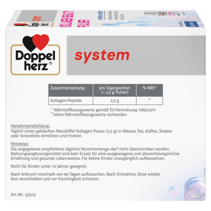 Abbildung der Produktverpackung Doppelherz system KOLLAGEN BEAUTY PULVER Seitenansicht links