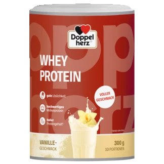 Abbildung der Produktverpackung Doppelherz WHEY PROTEIN Vanille Frontansicht