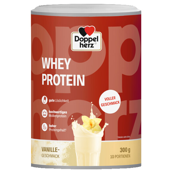 Abbildung der Produktverpackung  Doppelherz WHEY PROTEIN Vanille Frontansicht