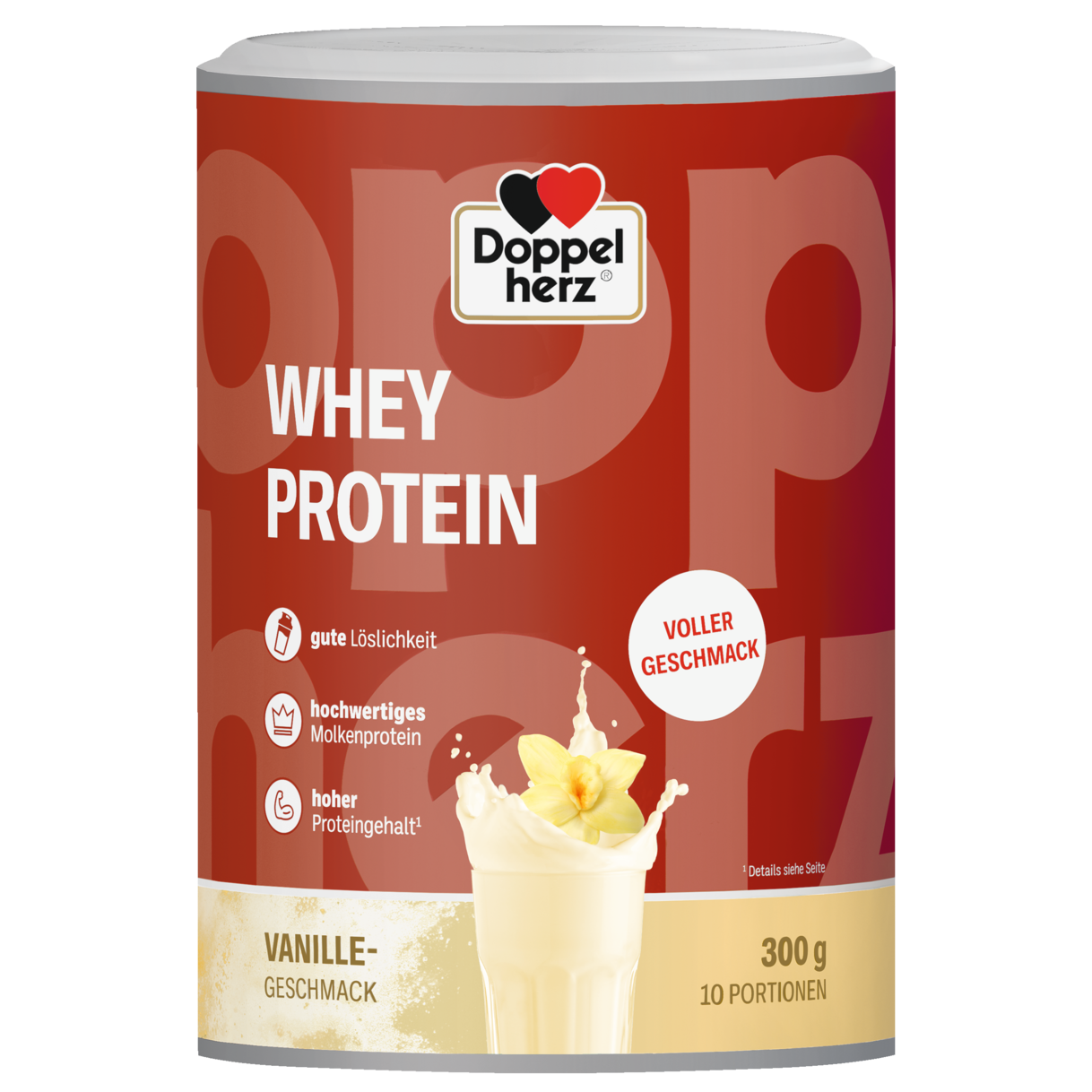 Abbildung der Produktverpackung Doppelherz aktiv Doppelherz WHEY PROTEIN Vanille Frontansicht
