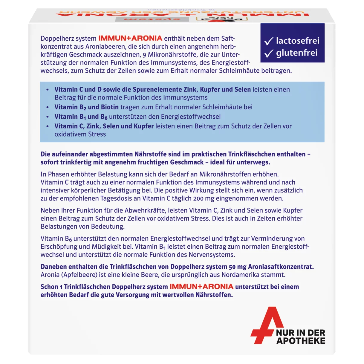 Abbildung der Produktverpackung Doppelherz system IMMUN + ARONIA Rückansicht