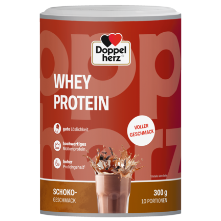 Abbildung der Produktverpackung Doppelherz aktiv Doppelherz WHEY PROTEIN Schoko Frontansicht