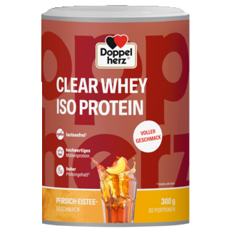 Abbildung der Produktverpackung null Doppelherz CLEAR WHEY ISO PROTEIN Pfirsich-Eistee Frontansicht