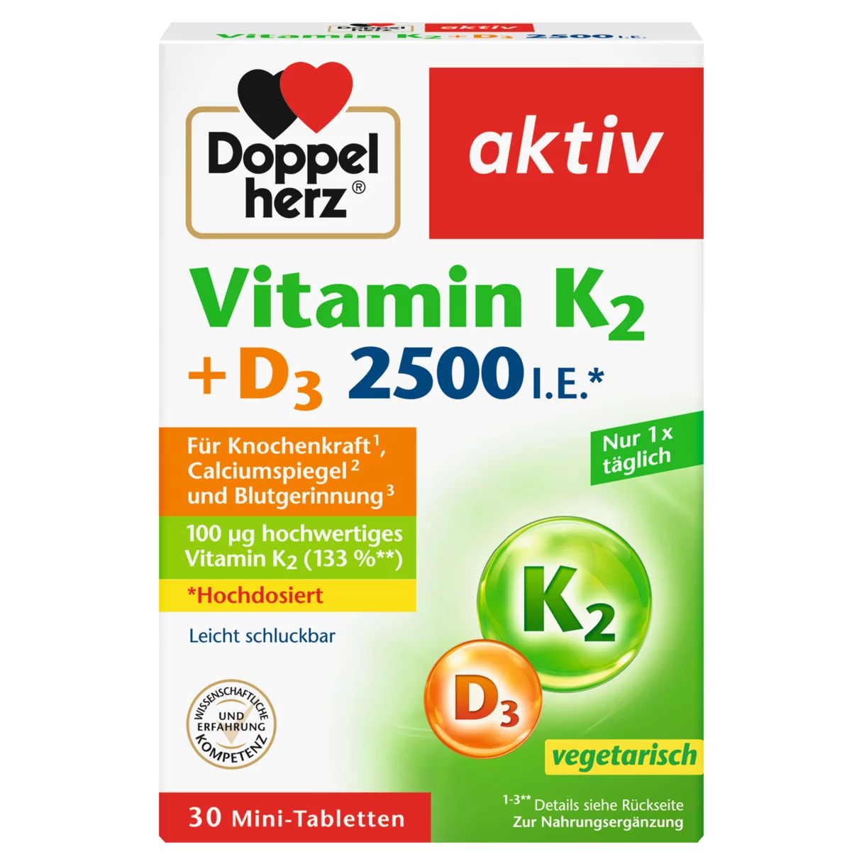 Doppelherz aktiv Vitamin K2 + D3 2500 I.E. Frontansicht