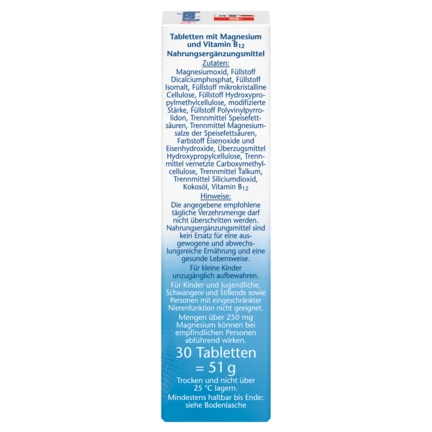 Abbildung der Produktverpackung Doppelherz aktiv Magnesium 500 + B12 Seitenansicht rechts