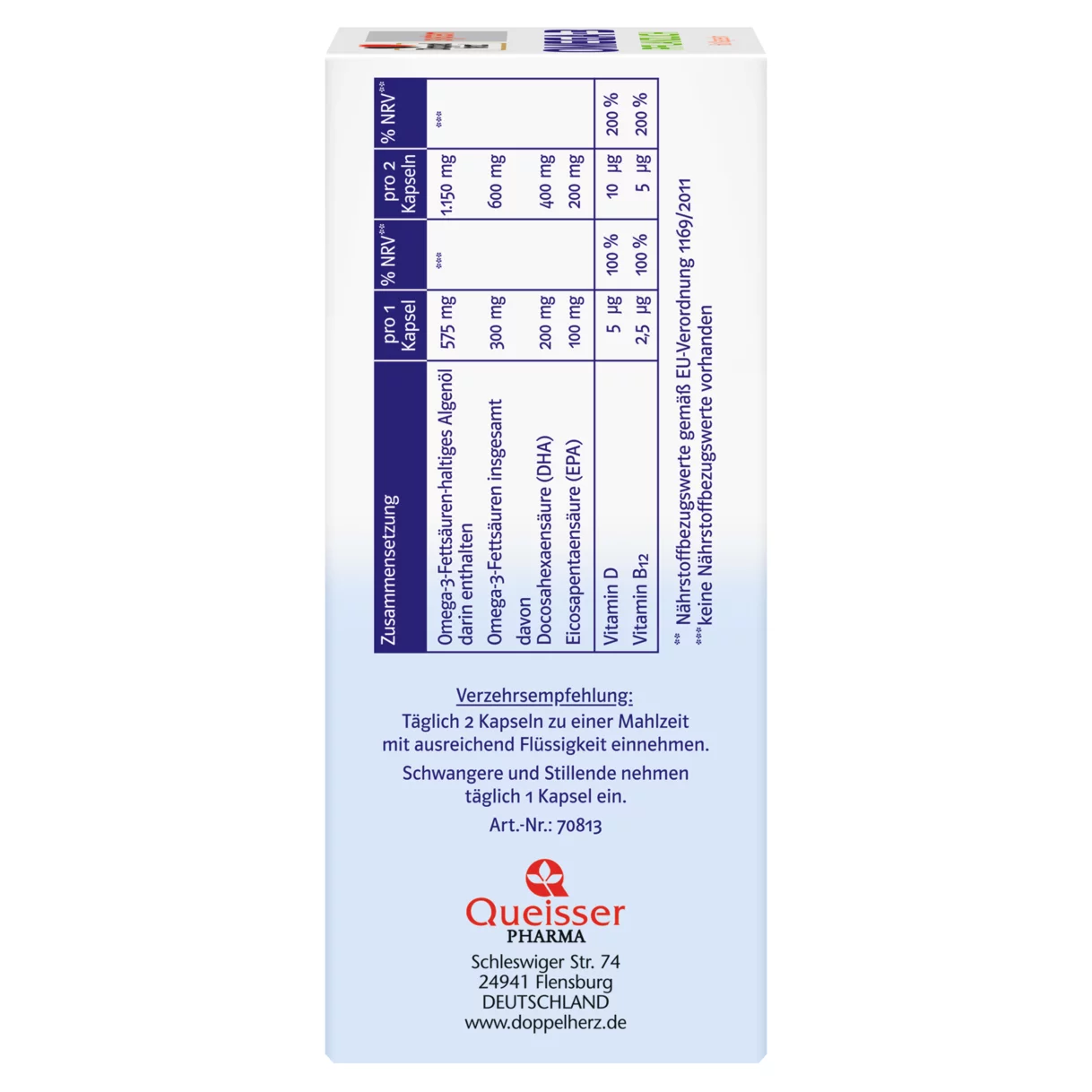 Doppelherz system OMEGA-3 PFLANZLICH ALGENÖL Seitenansicht links