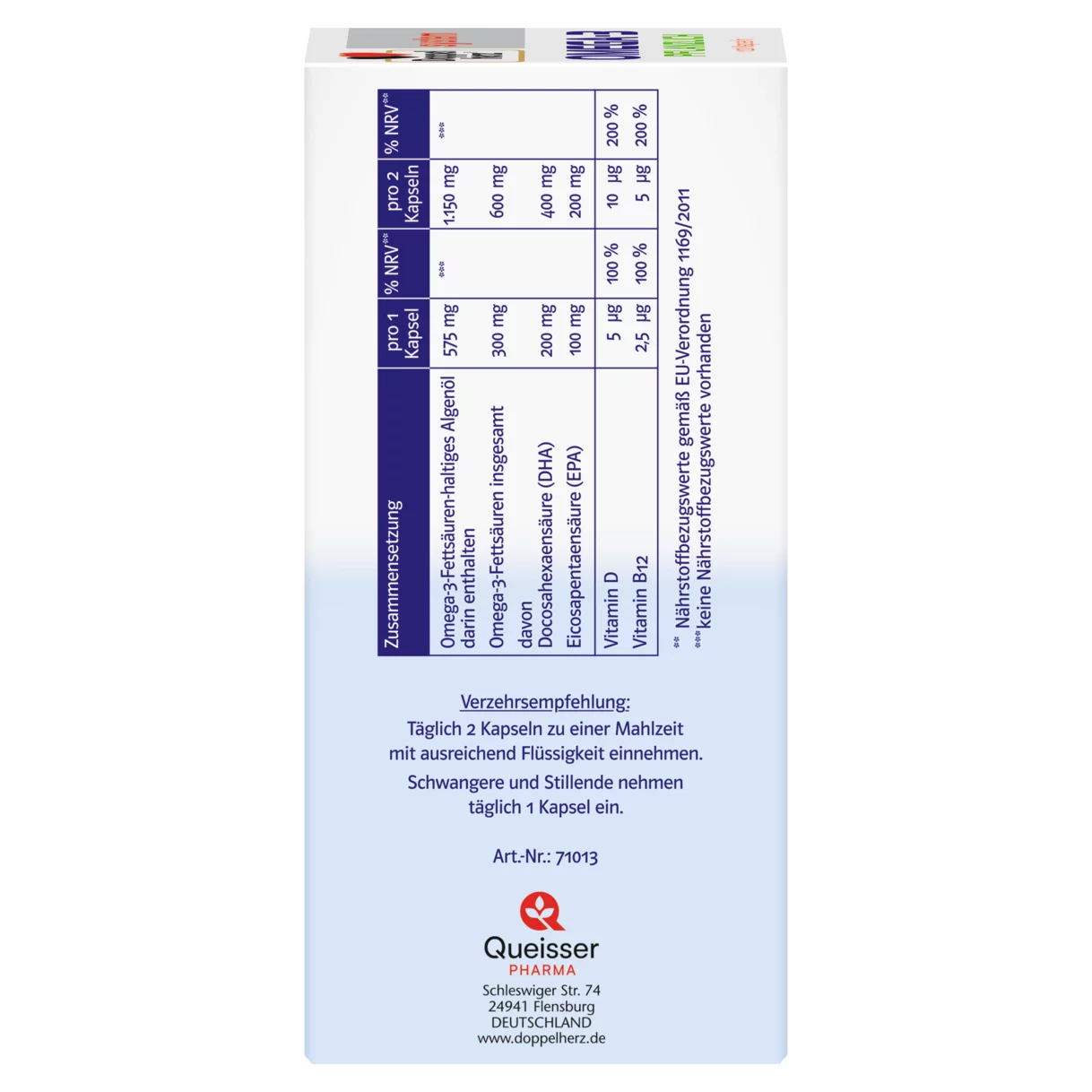 Doppelherz system OMEGA-3 PFLANZLICH ALGENÖL Seitenansicht links