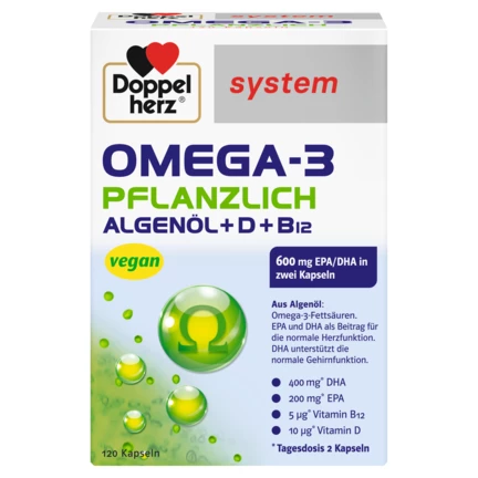 Doppelherz system OMEGA-3 PFLANZLICH ALGENÖL Frontansicht