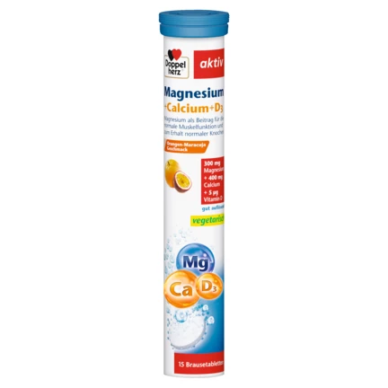 Doppelherz aktiv Magnesium + Calcium + D3 Brausetabletten Frontansicht