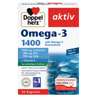 Abbildung der Produktverpackung Doppelherz aktiv Omega-3 1400 Frontansicht