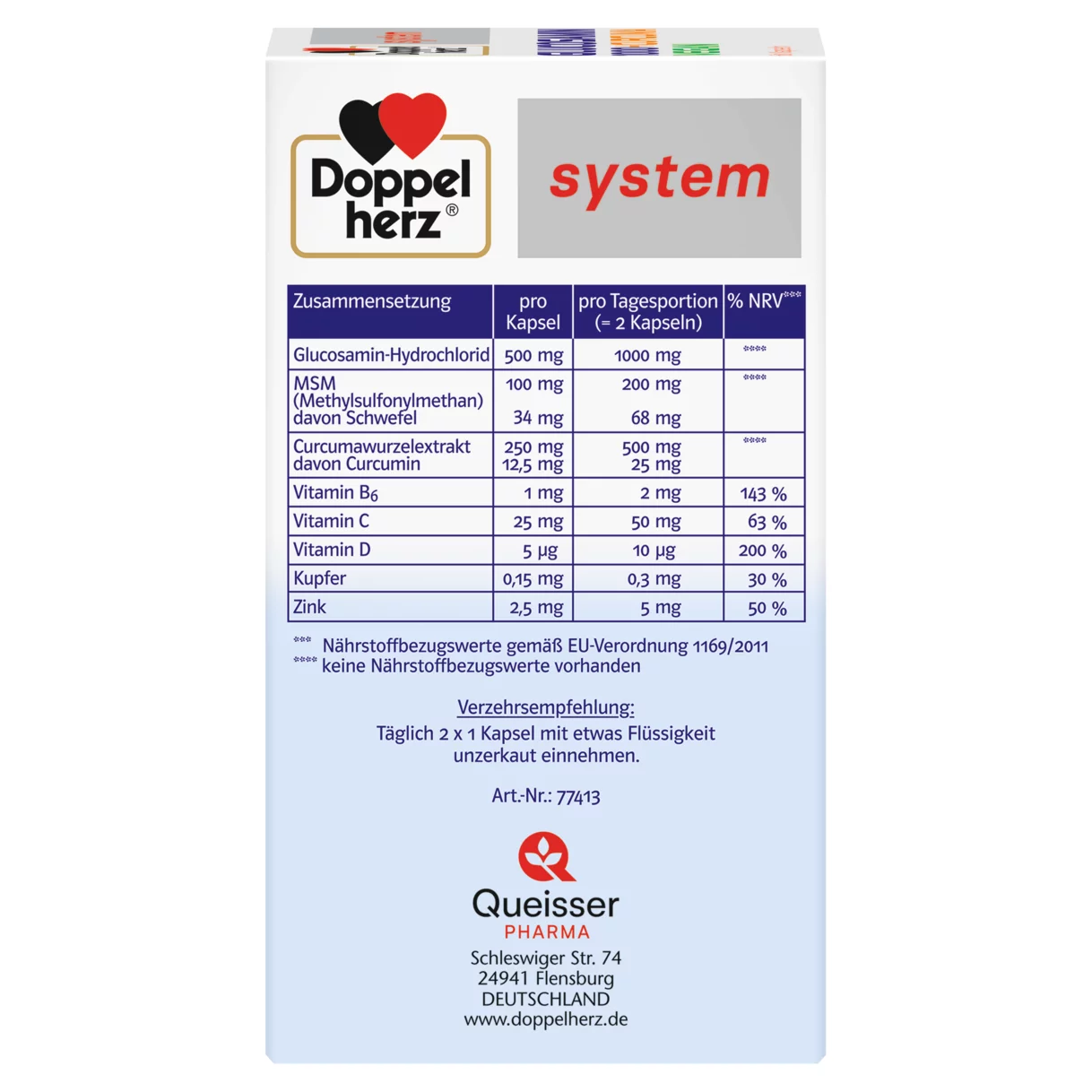 Doppelherz system GLUCOSAMIN 1000 + CURCUMA VEGAN Seitenansicht links