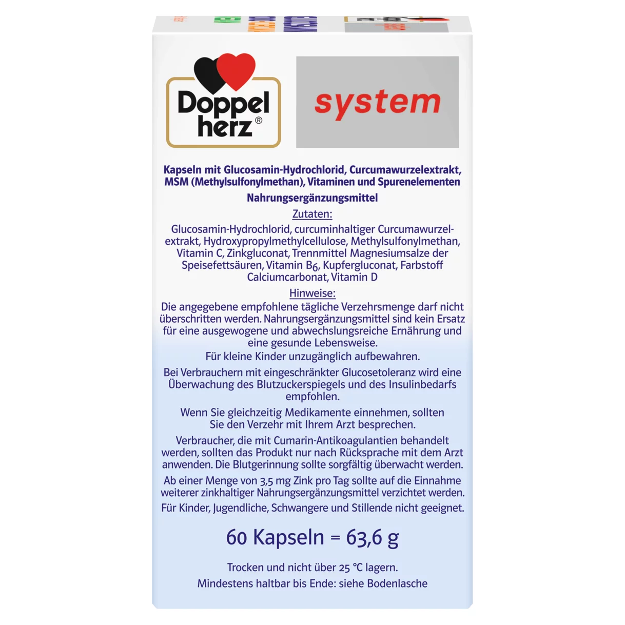 Doppelherz system GLUCOSAMIN 1000 + CURCUMA VEGAN Seitenansicht rechts