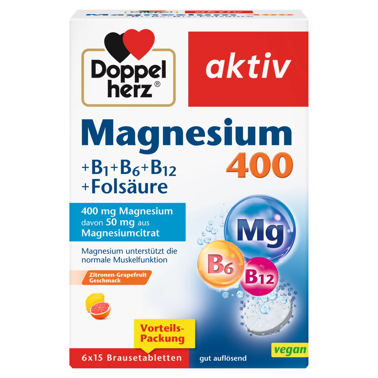 Doppelherz aktiv Magnesium 400 Brausetabletten Frontansicht