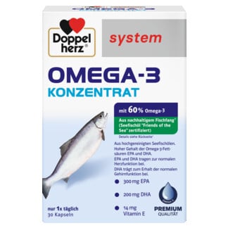 Abbildung der Produktverpackung Doppelherz system OMEGA-3 KONZENTRAT Frontansicht