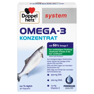 Abbildung der Produktverpackung Doppelherz system OMEGA-3 KONZENTRAT Frontansicht