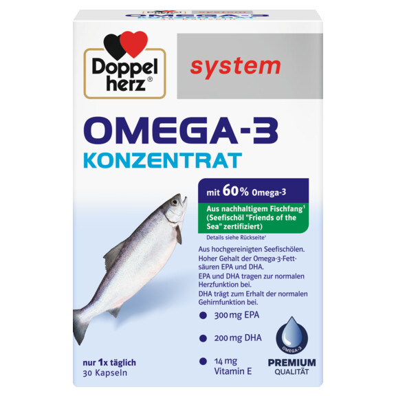Abbildung der Produktverpackung Doppelherz system OMEGA-3 KONZENTRAT Frontansicht