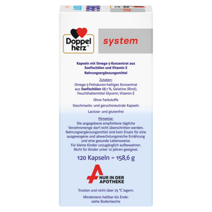 Abbildung der Produktverpackung Doppelherz system OMEGA-3 KONZENTRAT Seitenansicht rechts