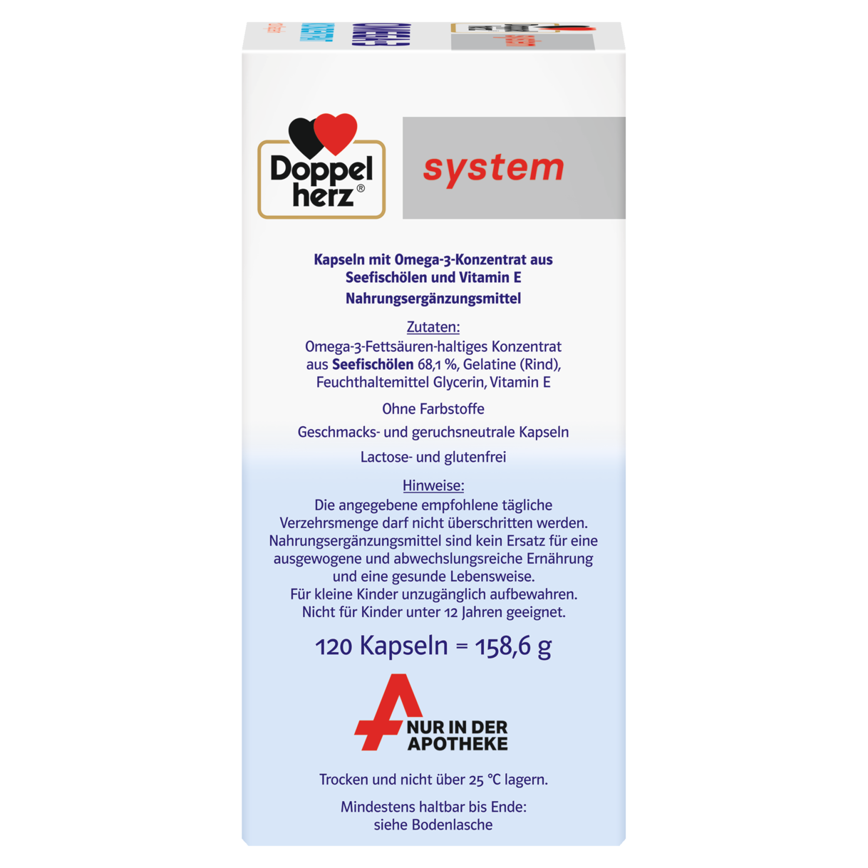 Abbildung der Produktverpackung Doppelherz system OMEGA-3 KONZENTRAT Seitenansicht rechts