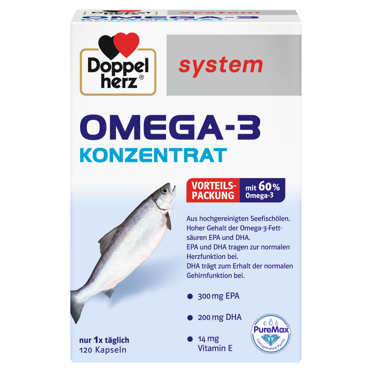Abbildung der Produktverpackung Doppelherz system OMEGA-3 KONZENTRAT Frontansicht