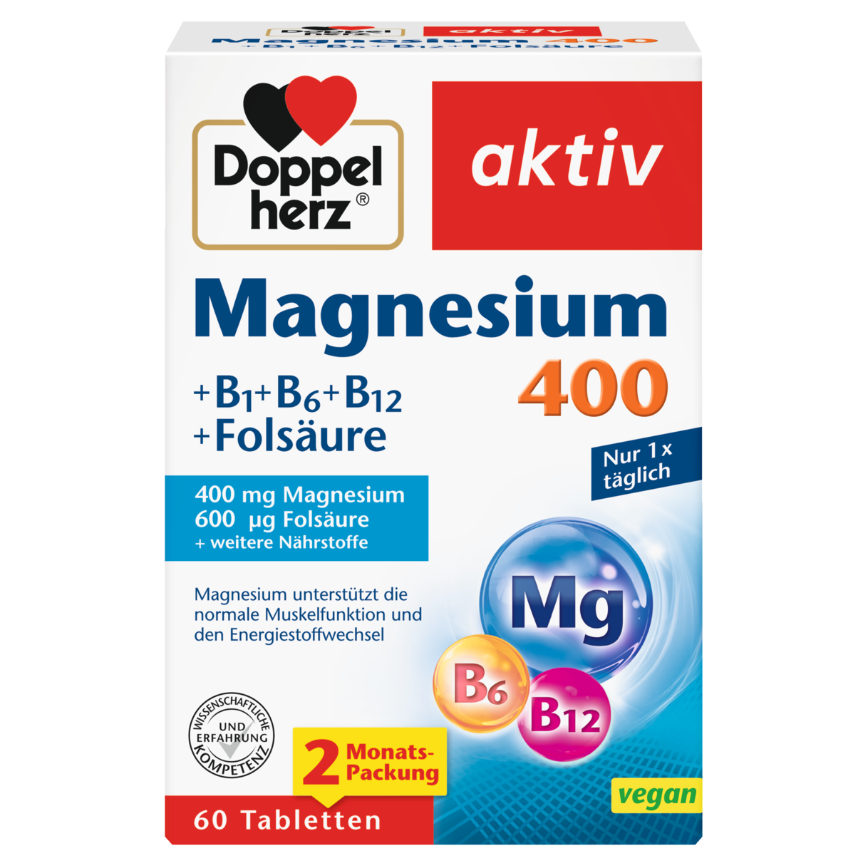 Abbildung der Produktverpackung Doppelherz aktiv Magnesium 400 Frontansicht