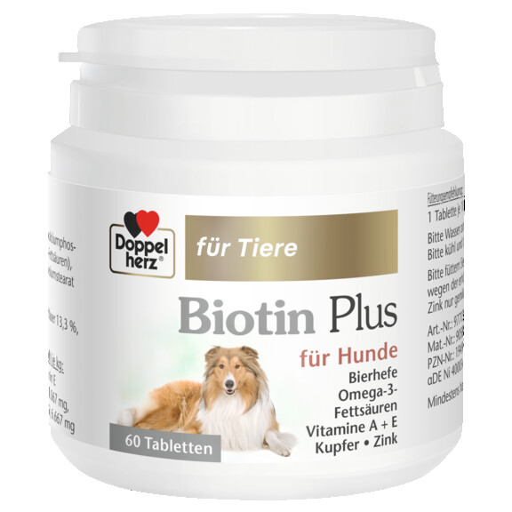 Abbildung der Produktverpackung Doppelherz für Tiere Biotin Plus für Hunde Frontansicht