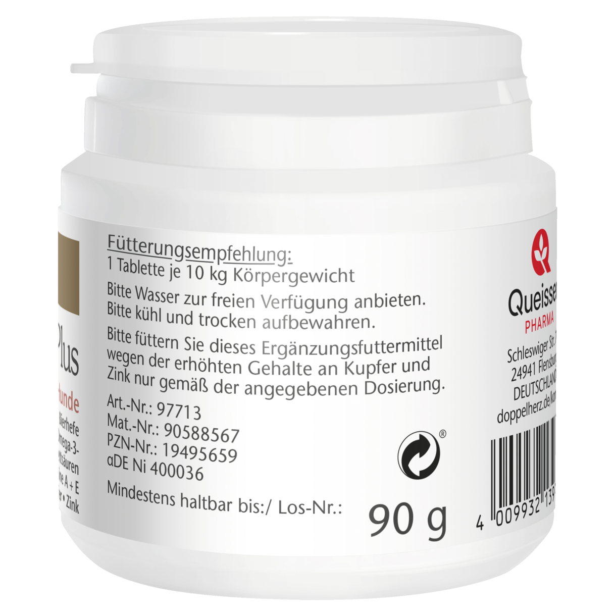 Abbildung der Produktverpackung Doppelherz für Tiere Biotin Plus für Hunde Seitenansicht rechts