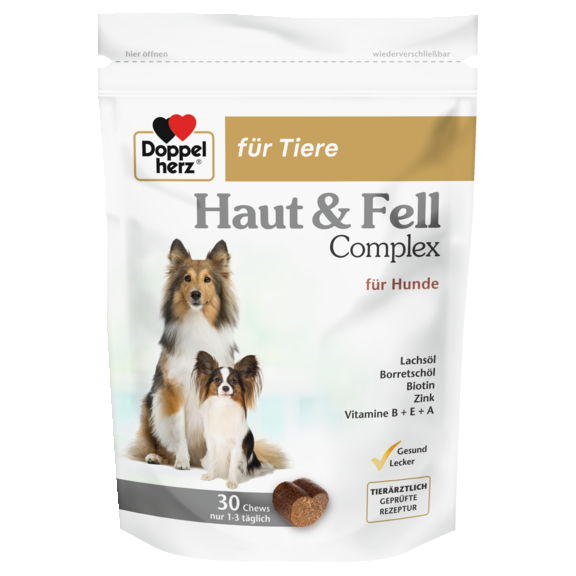 Abbildung der Produktverpackung Doppelherz für Tiere Haut & Fell Complex für Hunde Frontansicht