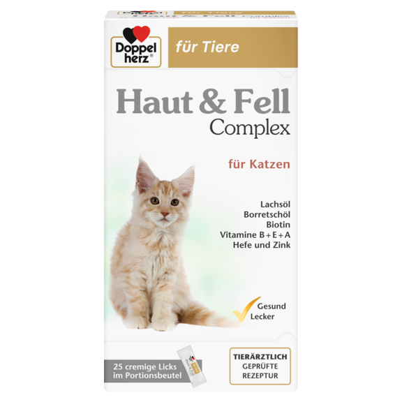 Abbildung der Produktverpackung Doppelherz für Tiere Haut & Fell Complex für Katzen Frontansicht