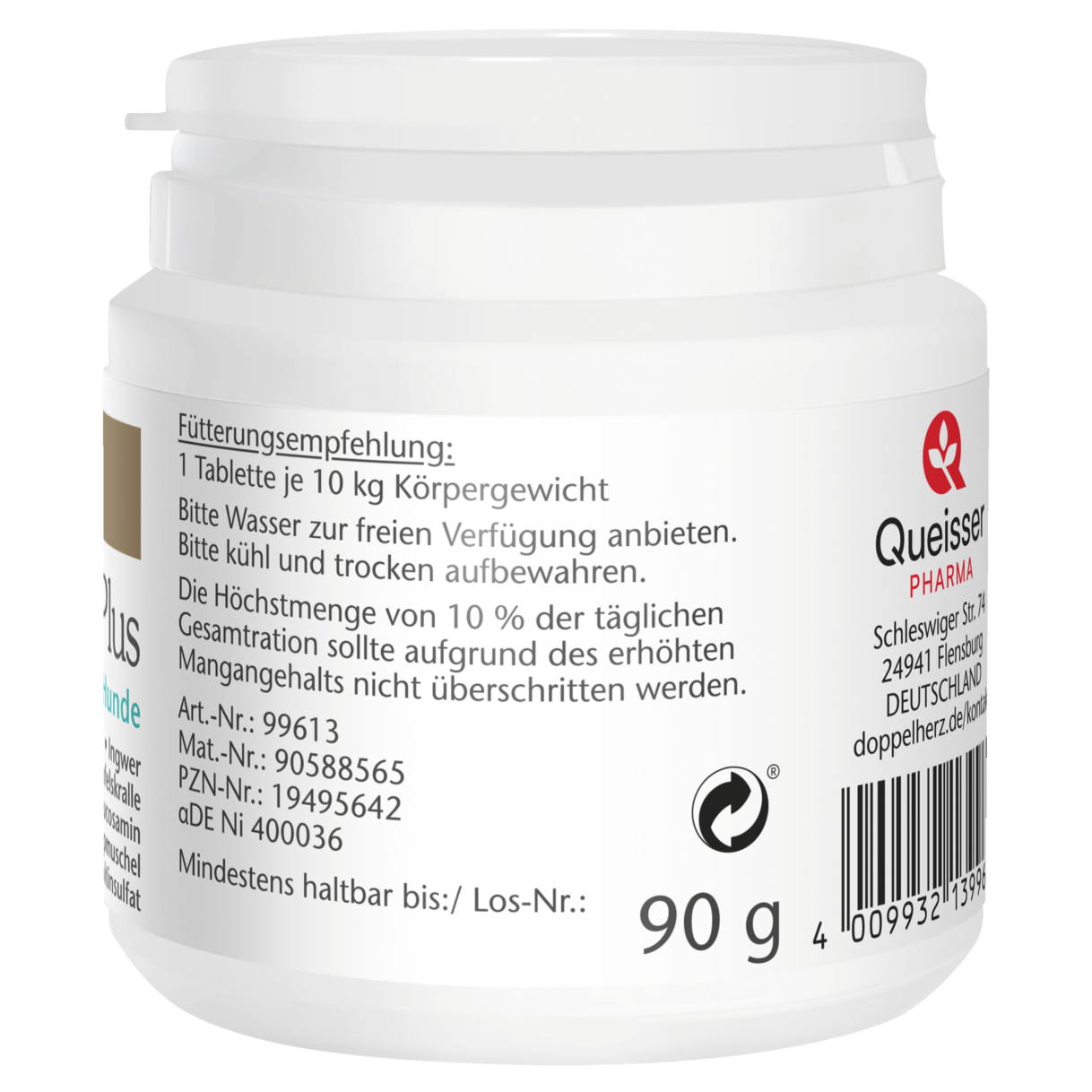 Abbildung der Produktverpackung Doppelherz für Tiere Chondro Plus für Hunde Seitenansicht rechts