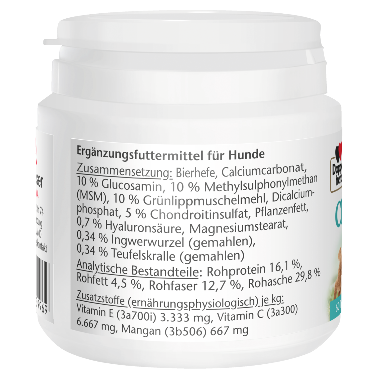 Abbildung der Produktverpackung Doppelherz für Tiere Chondro Plus für Hunde Seitenansicht links